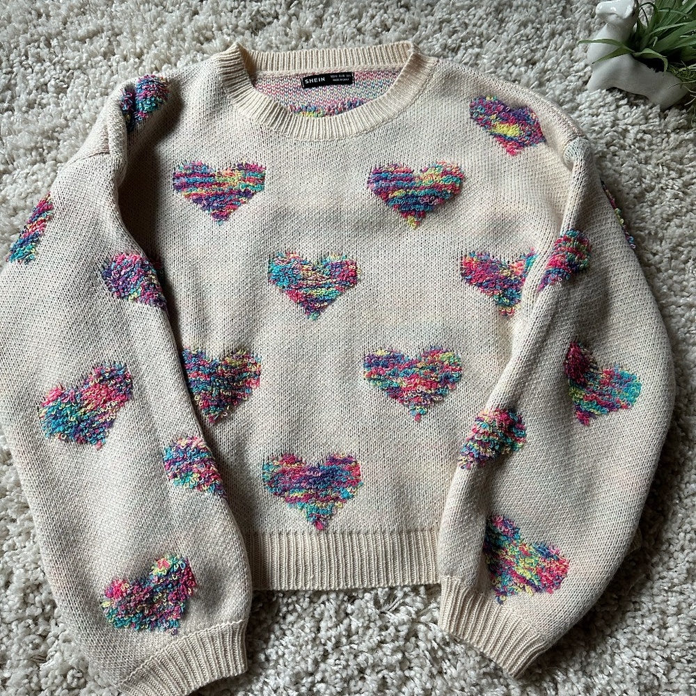 Vintage stitch y2k cheesy hippie heart patch indie thickknit bell sleeve… - Picture 1 of 4